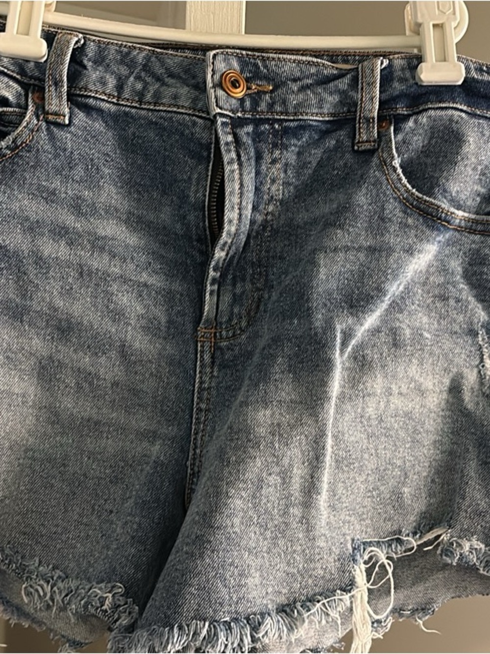 BCBGeneration Light Blue Frayed Hem Denim Shorts
